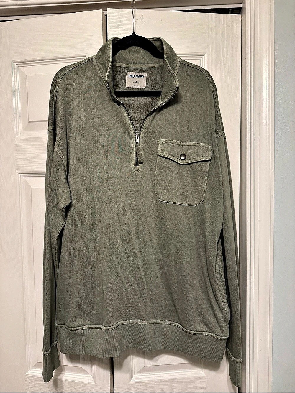 Old Navy Garment-Dyed Quarter Zip Utility-Pocket Sweatshirt Large